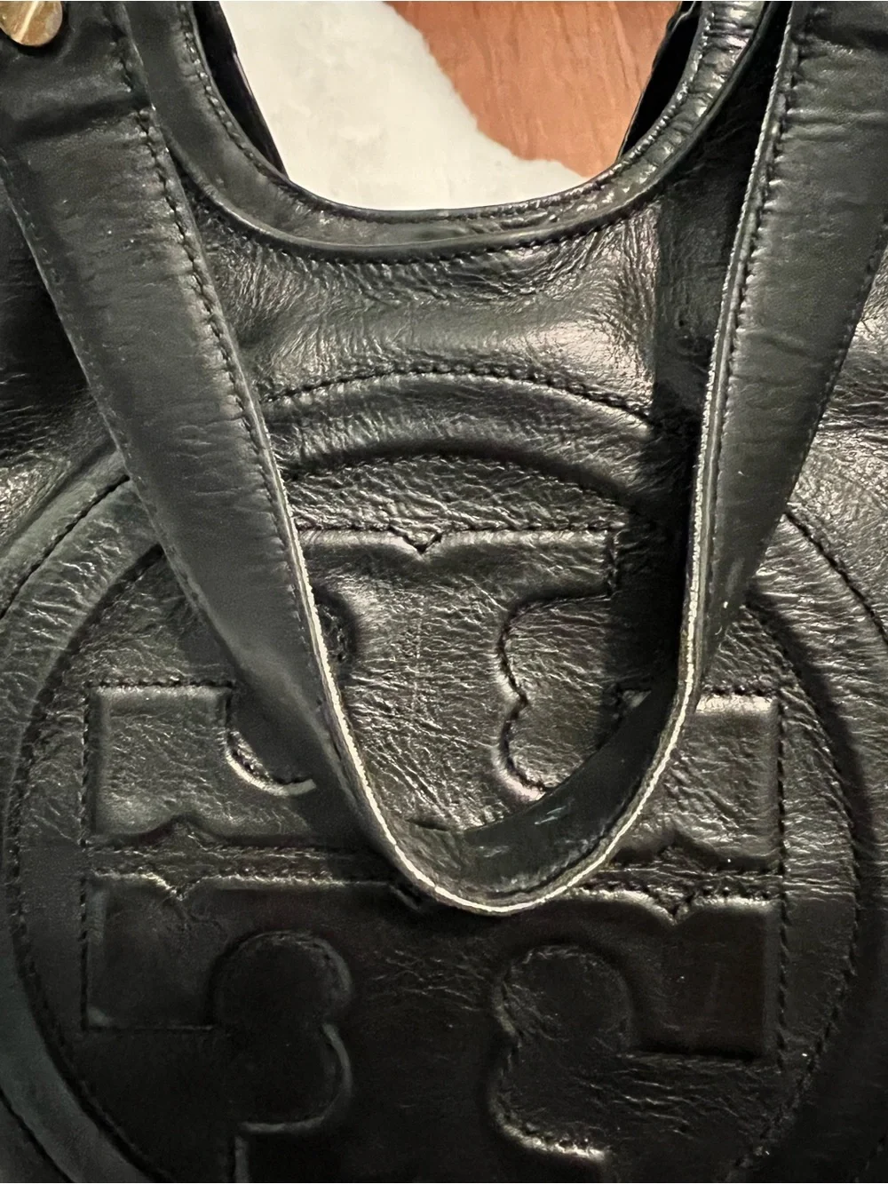 Tory Burch Bombe Leather Tote Bag in Black